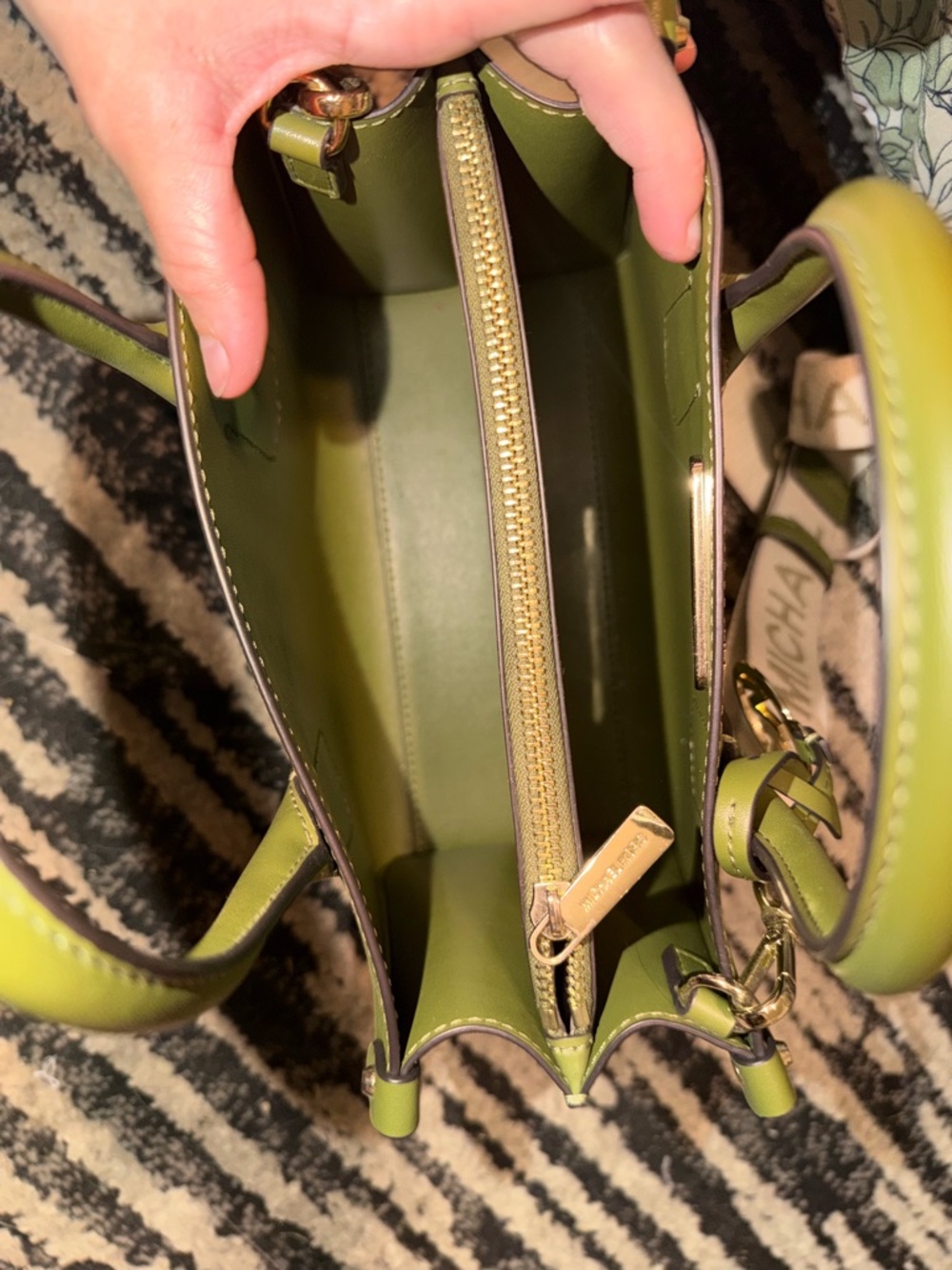 Michael Kors Olive Green Saffiano Satchel with Branded Canvas Strap - Picture 3 of 4